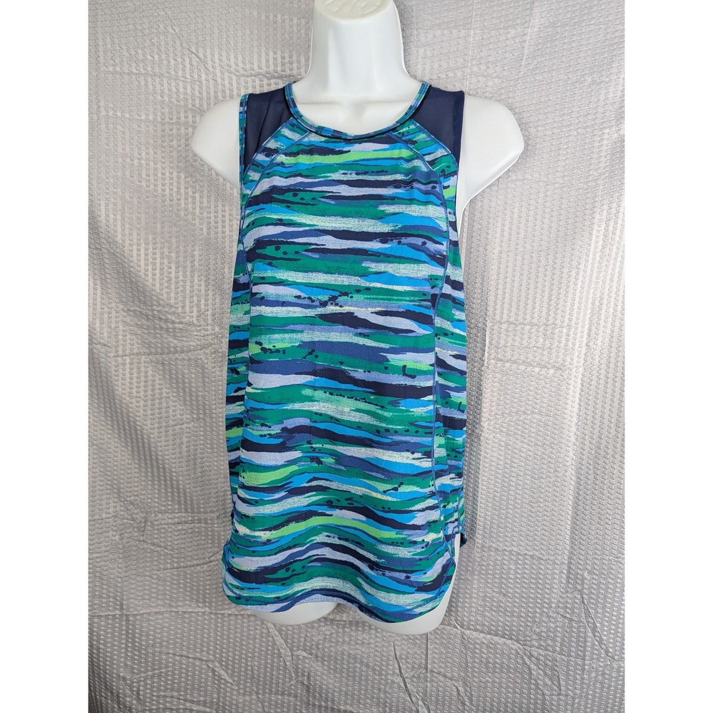 Lululemon Tank Top‎ Blue Green Watercolor Mesh Open Back Run Yoga Size 6/8